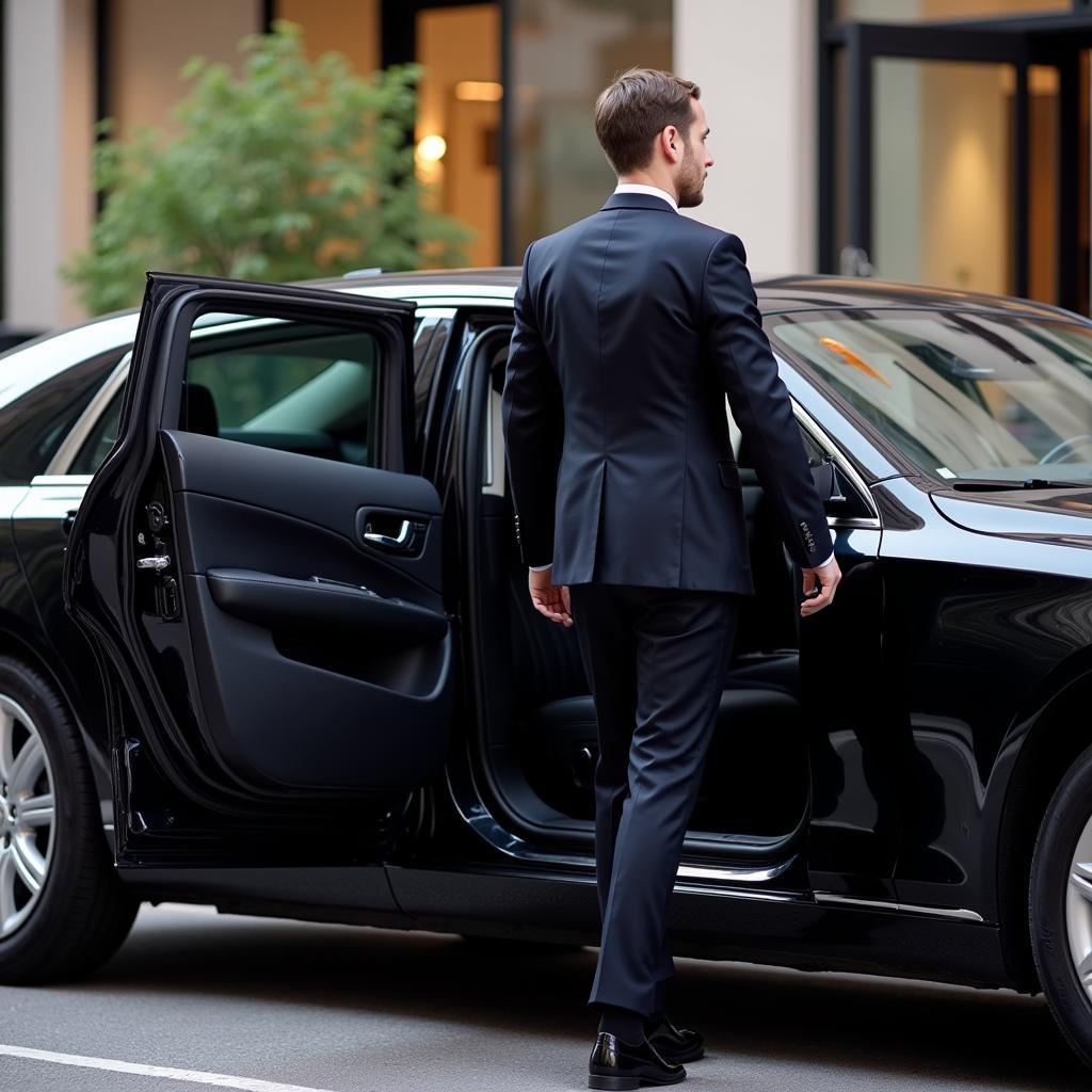 Chauffeur Opening Car Door for Client