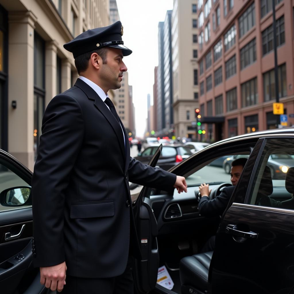 Chauffeur Assisting Passenger in Chicago