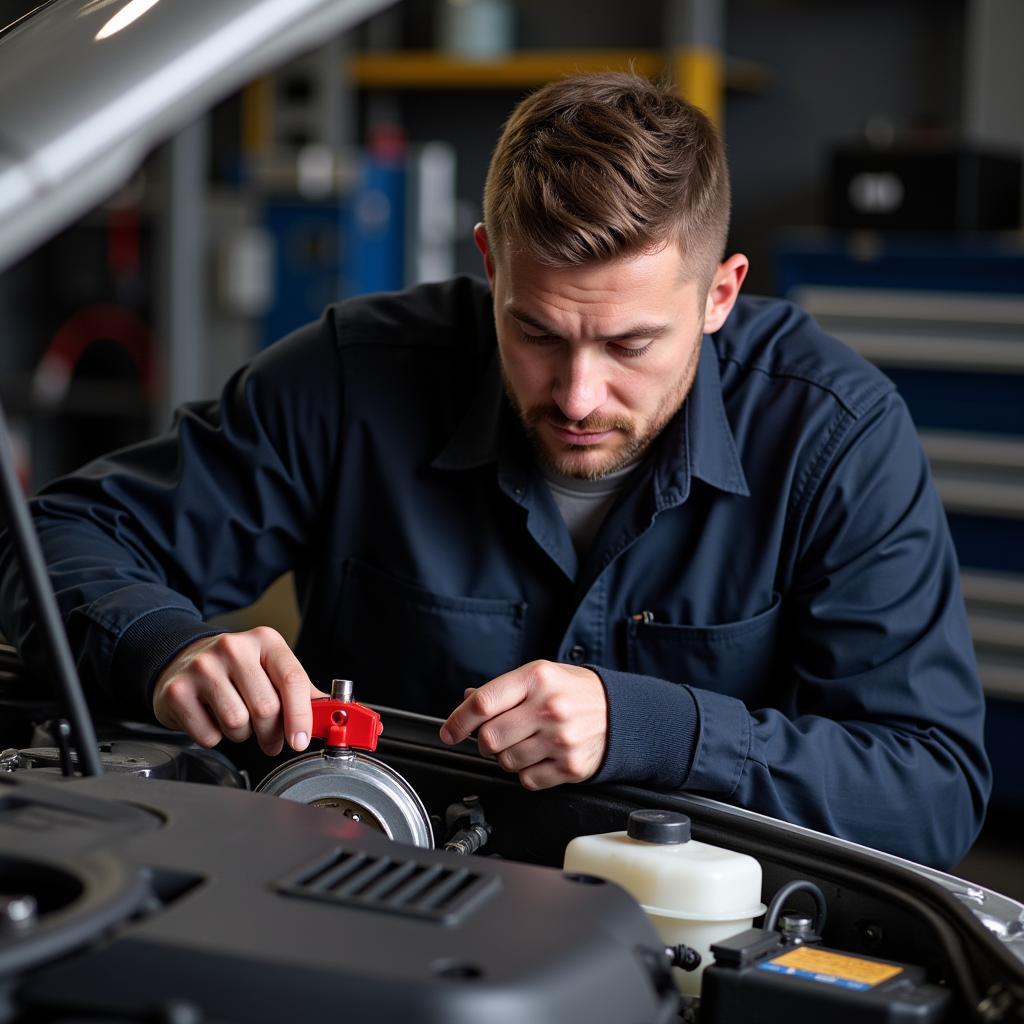 Mechanic Checking Brake Fluid Level