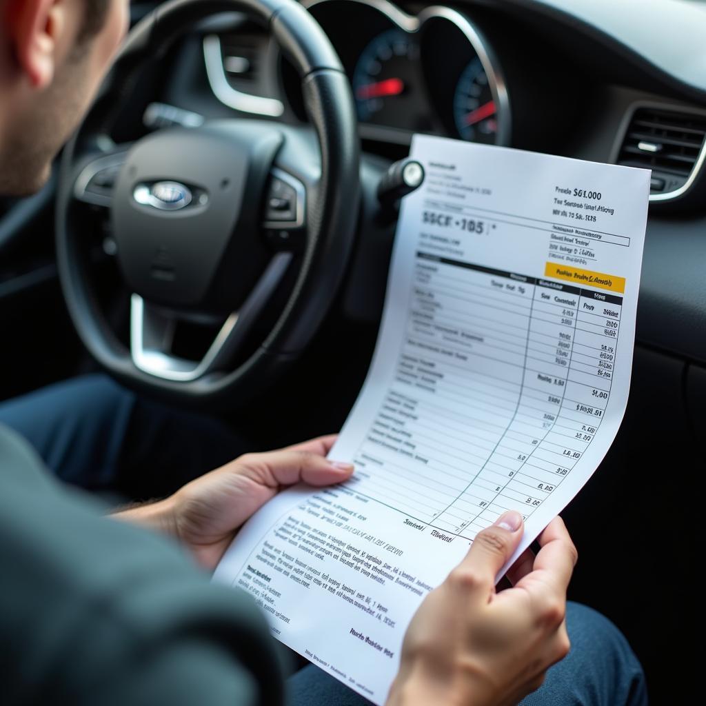 Customer Reviewing Car Service Invoice