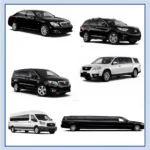 Different types of car service vehicles available at Dulles Airport:  A collage showcasing a variety of vehicle types including luxury sedans, SUVs, vans, and limousines.