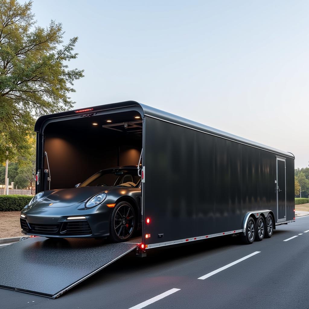 Enclosed car carrier in Delhi transporting a luxury car.