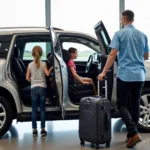 Family Using Airport Car Service with Car Seat