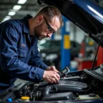 Mechanic Inspecting a Car Engine