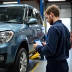 Foreign Car Being Serviced in a UK Garage