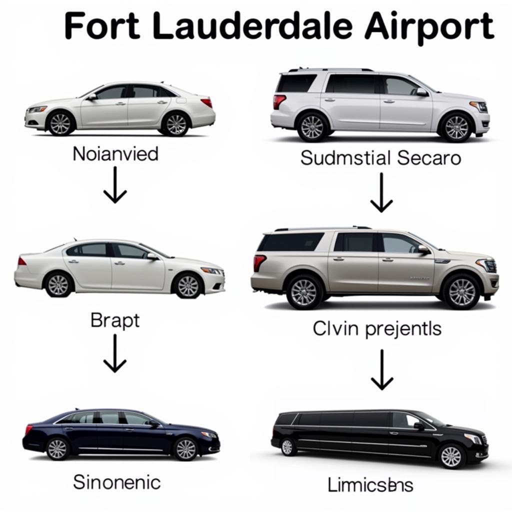 Fort Lauderdale Airport Car Service Options: A variety of vehicles, from sedans to SUVs, parked outside the Fort Lauderdale-Hollywood International Airport, ready to pick up passengers.