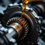 Gearbox oil lubricating gears inside a transmission