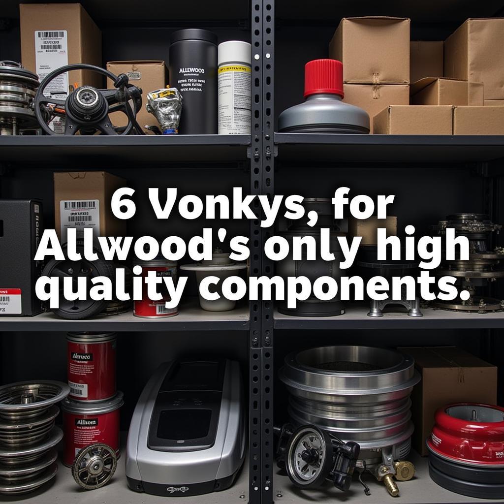 Genuine car parts organized on a shelf in an Allwood engineering workshop