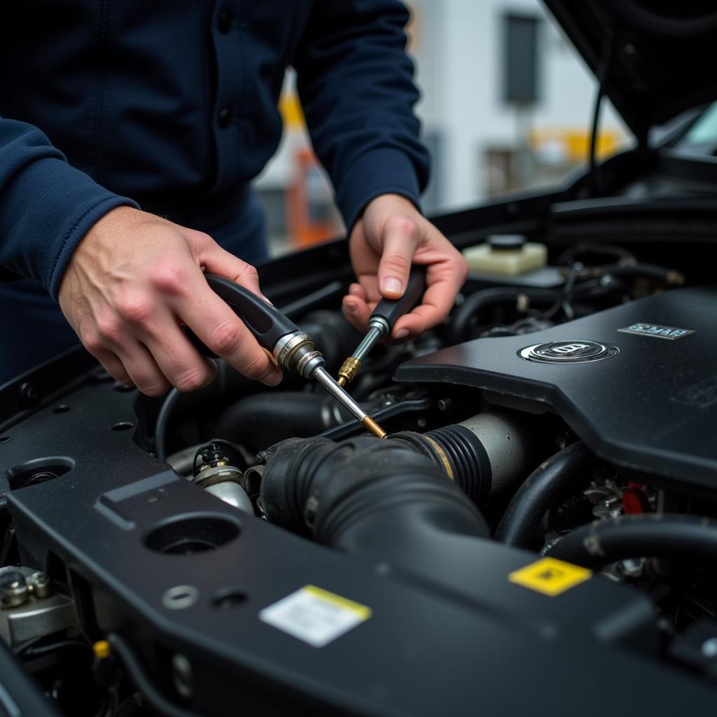 Mechanic performing a car service in Hertford