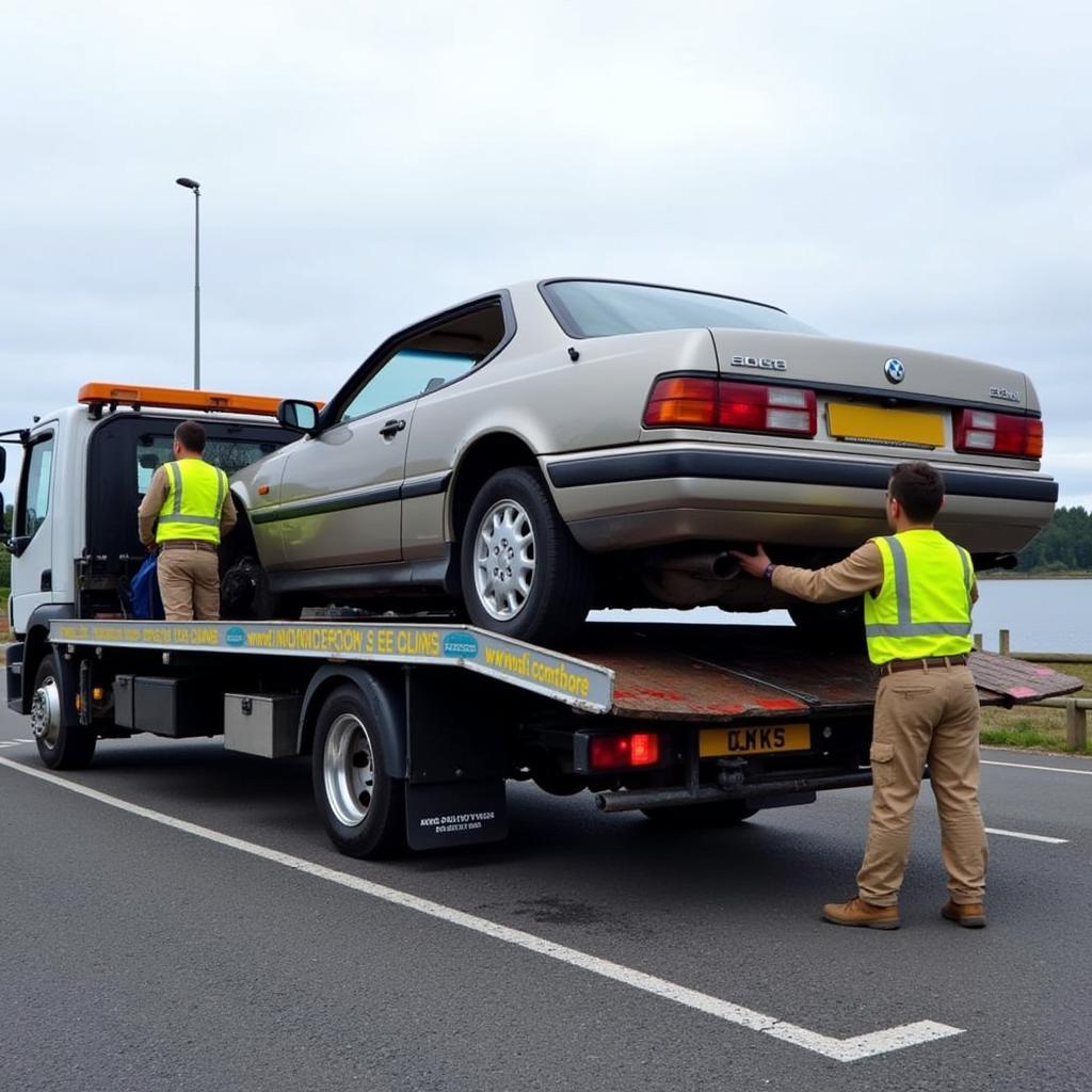 Accident recovery scene in Inverness