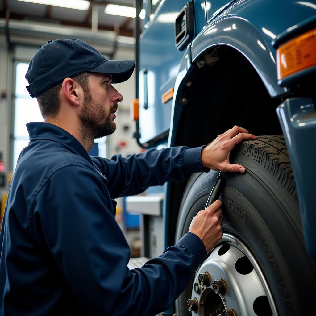 Truck mechanic performing diagnostics on a heavy-duty truck in Lockerbie