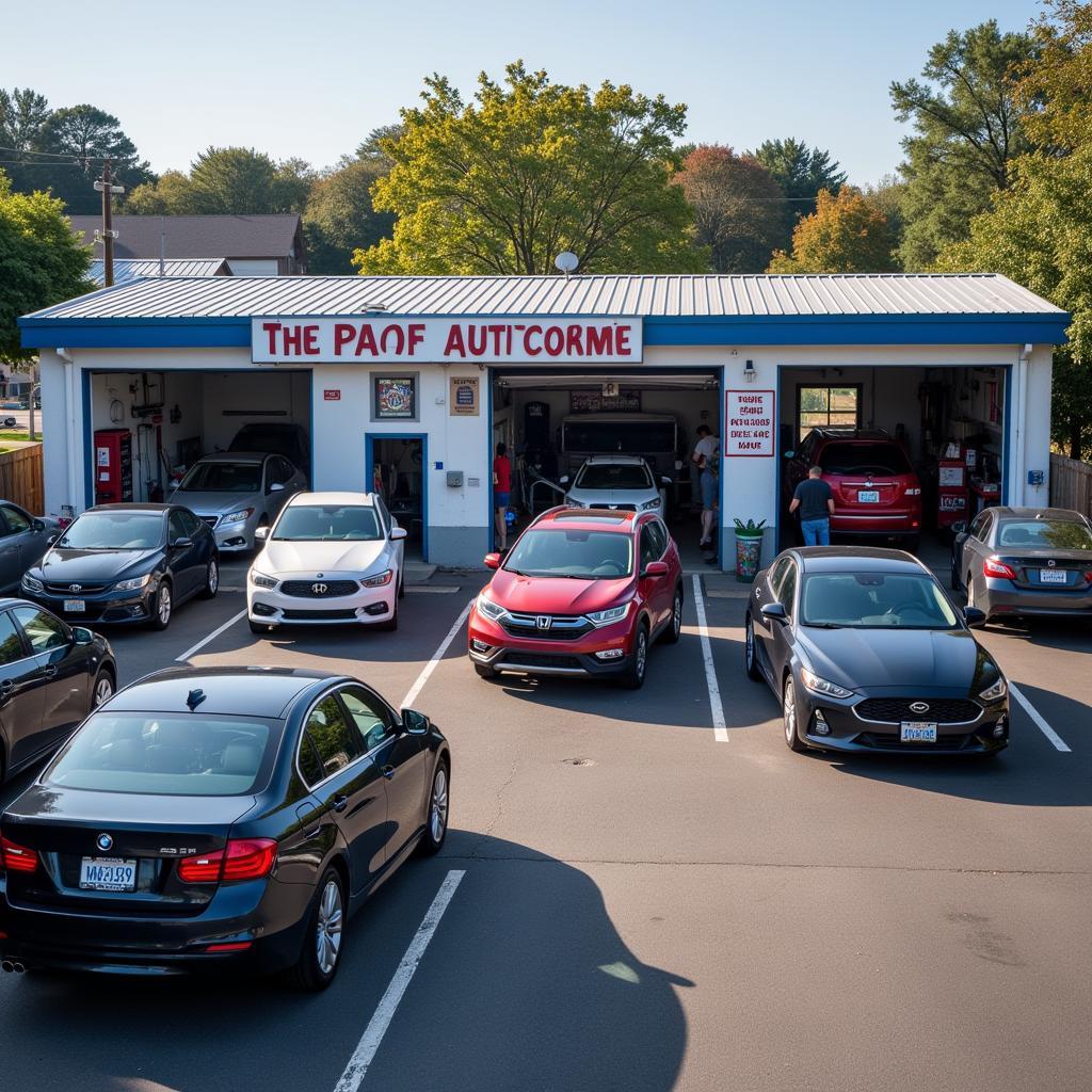 Busy Marietta Auto Repair Shop with Cars in Service Bays