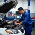 Mechanic Checking a Car in a Flushing, NY Auto Repair Shop