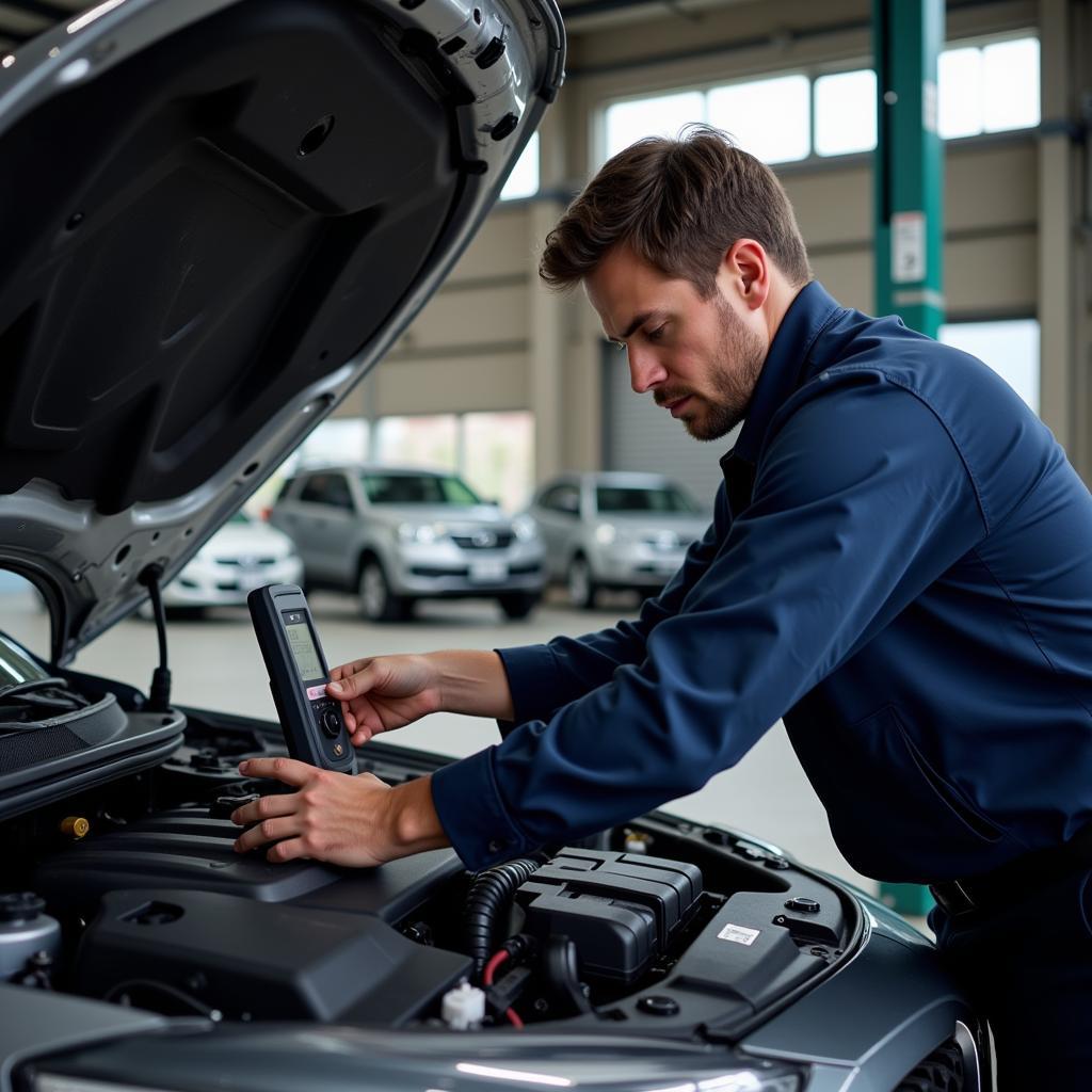 Mechanic inspecting a car engine