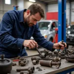 Mechanic Inspecting Damaged Car Parts