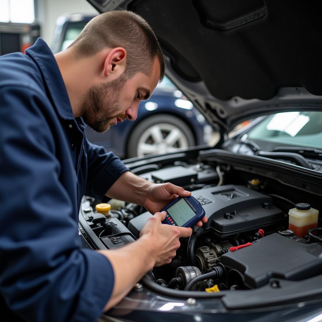 Mechanic Inspecting Engine