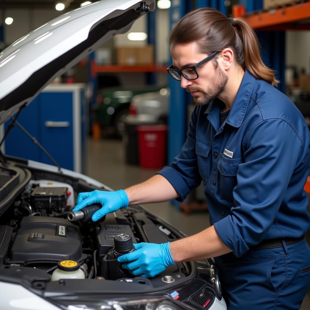 Mechanic Performing a Fuel Drain