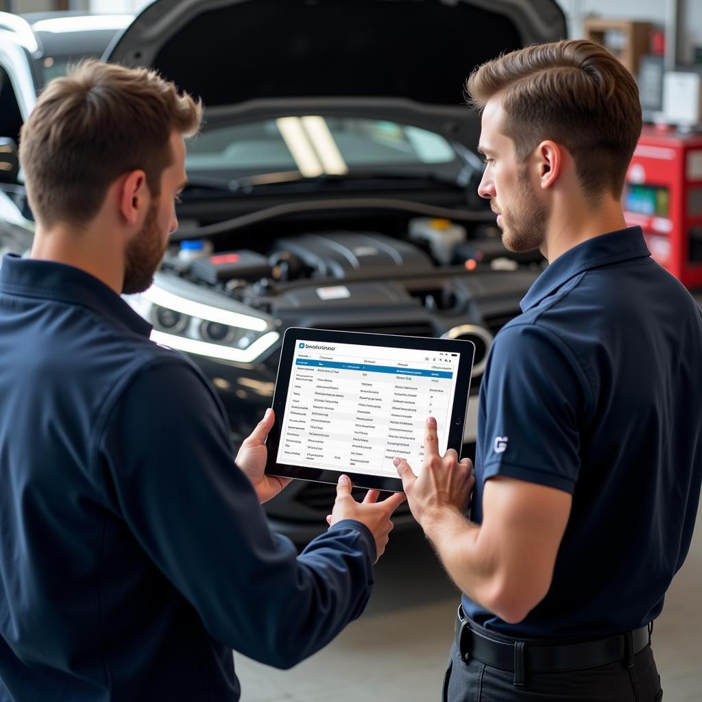 Mechanic Reviewing Digital Car Service Record