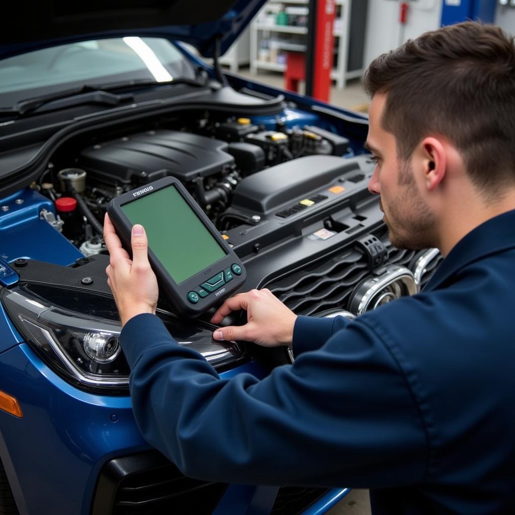 Mechanic Using Diagnostic Equipment in Brockenhurst