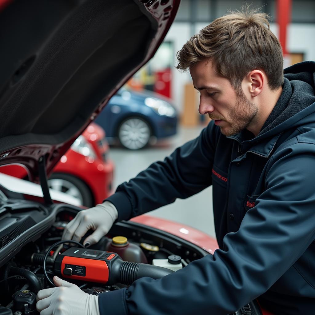 Mechanic Working on Car Engine