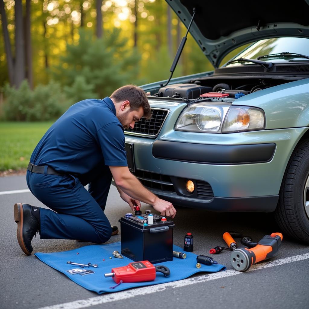 Mobile Car Battery Replacement Service in Action