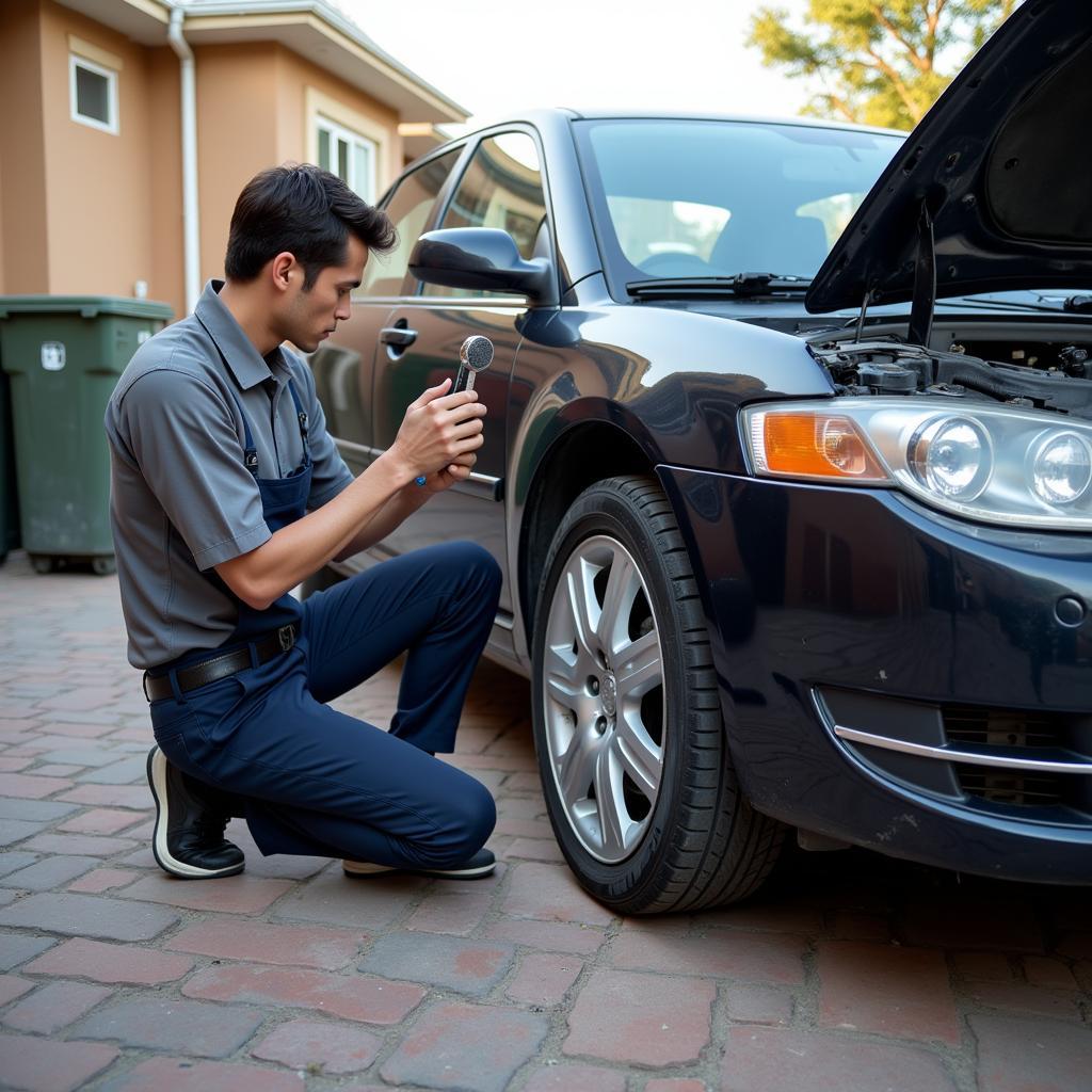 Mobile Car Mechanic in Lahore Servicing a Vehicle at a Customer's Residence