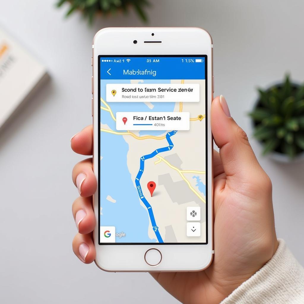 GPS Navigation on a Smartphone Showing Route to Car Service
