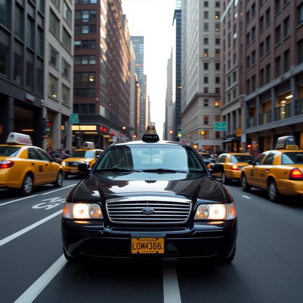 Car service navigating a busy New York City street