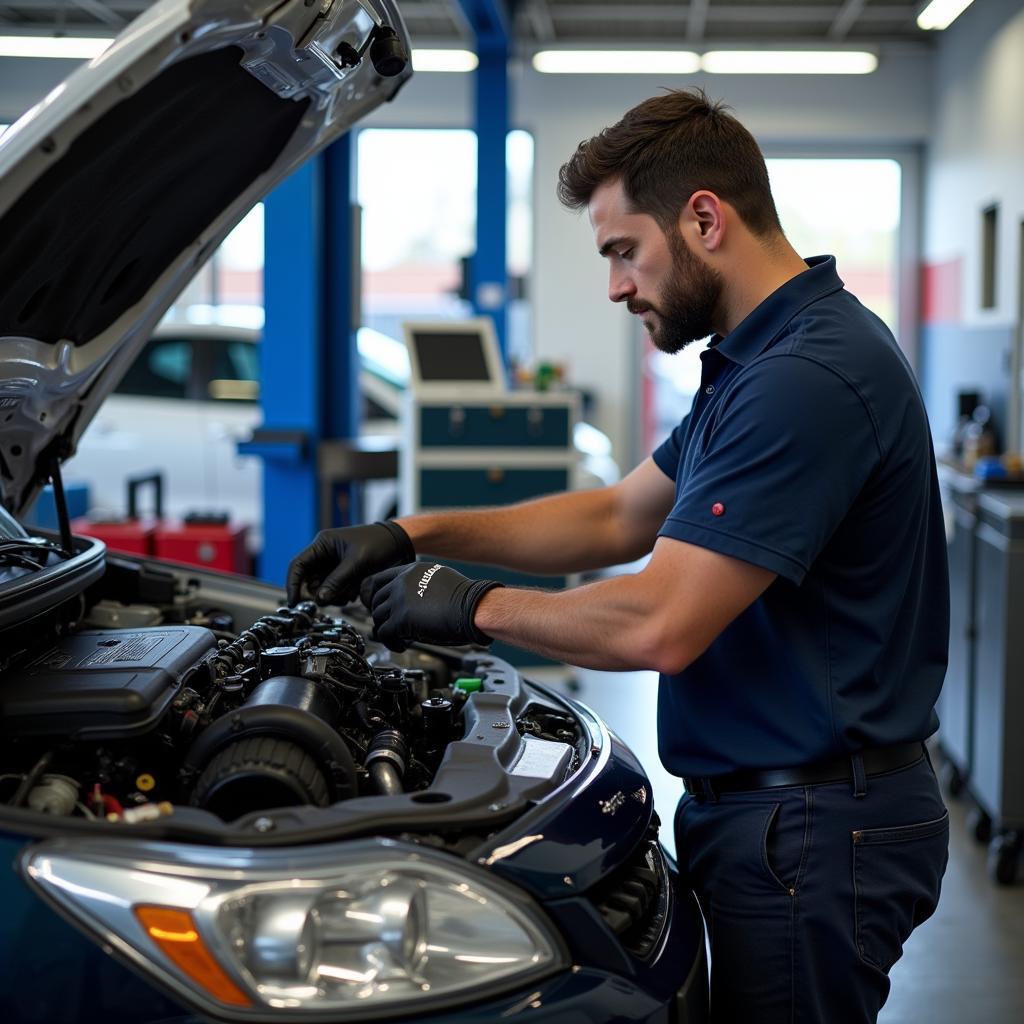 Peugeot Service Center Mechanic at Work