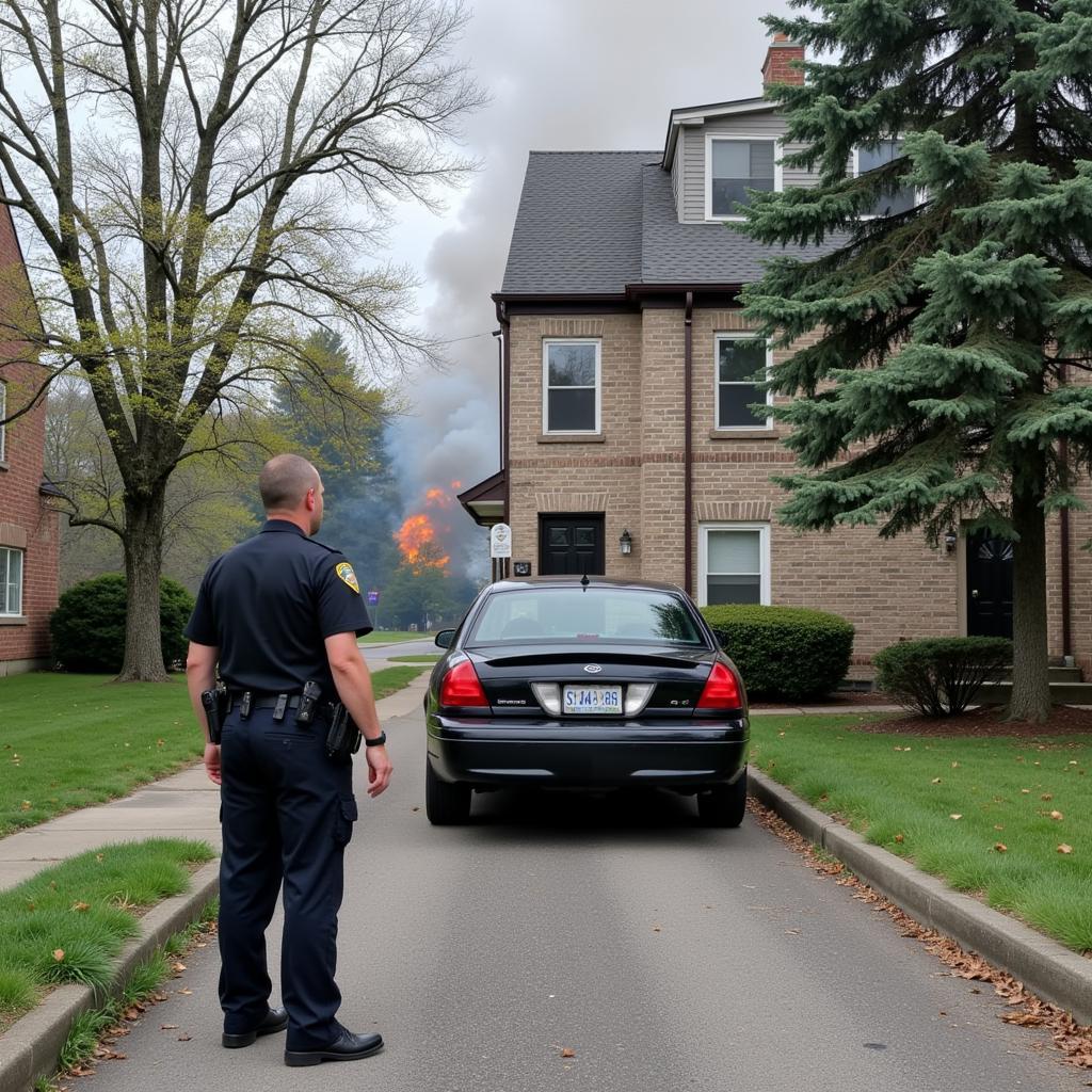 Police Officer Assessing an Obstructed Roadway