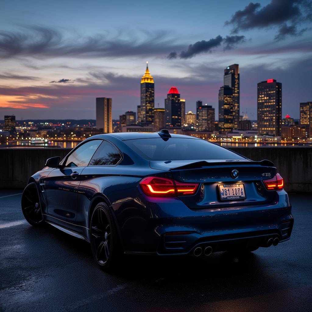 Polished Car Reflecting Birmingham Skyline