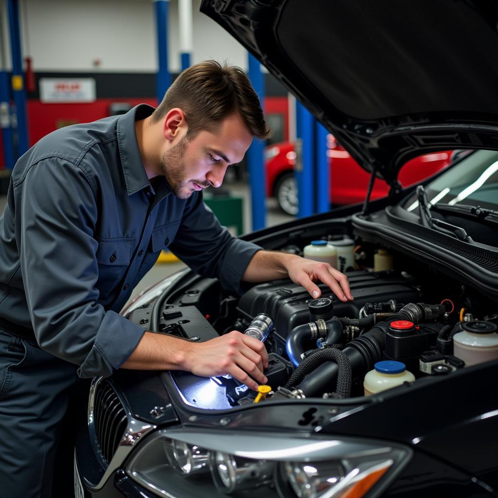 Pre-purchase car inspection being performed by a qualified mechanic.