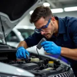 Scotch Plains Car Service Expert Examining a Car Engine