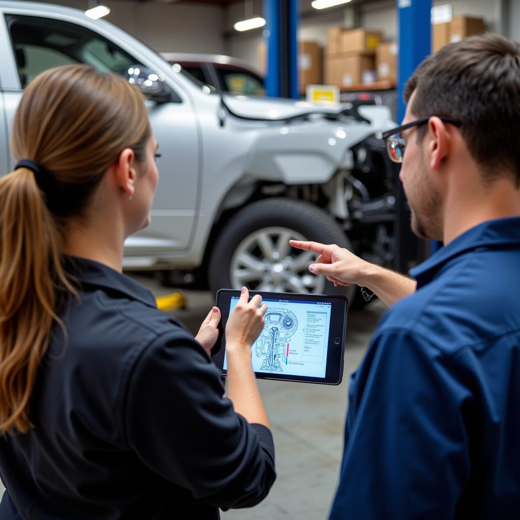 Service Advisor Explaining Repair Options to Customer