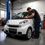 Smart Car Undergoing Maintenance in a Garage