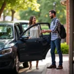 Woman Receiving Car Rental Delivery at Home