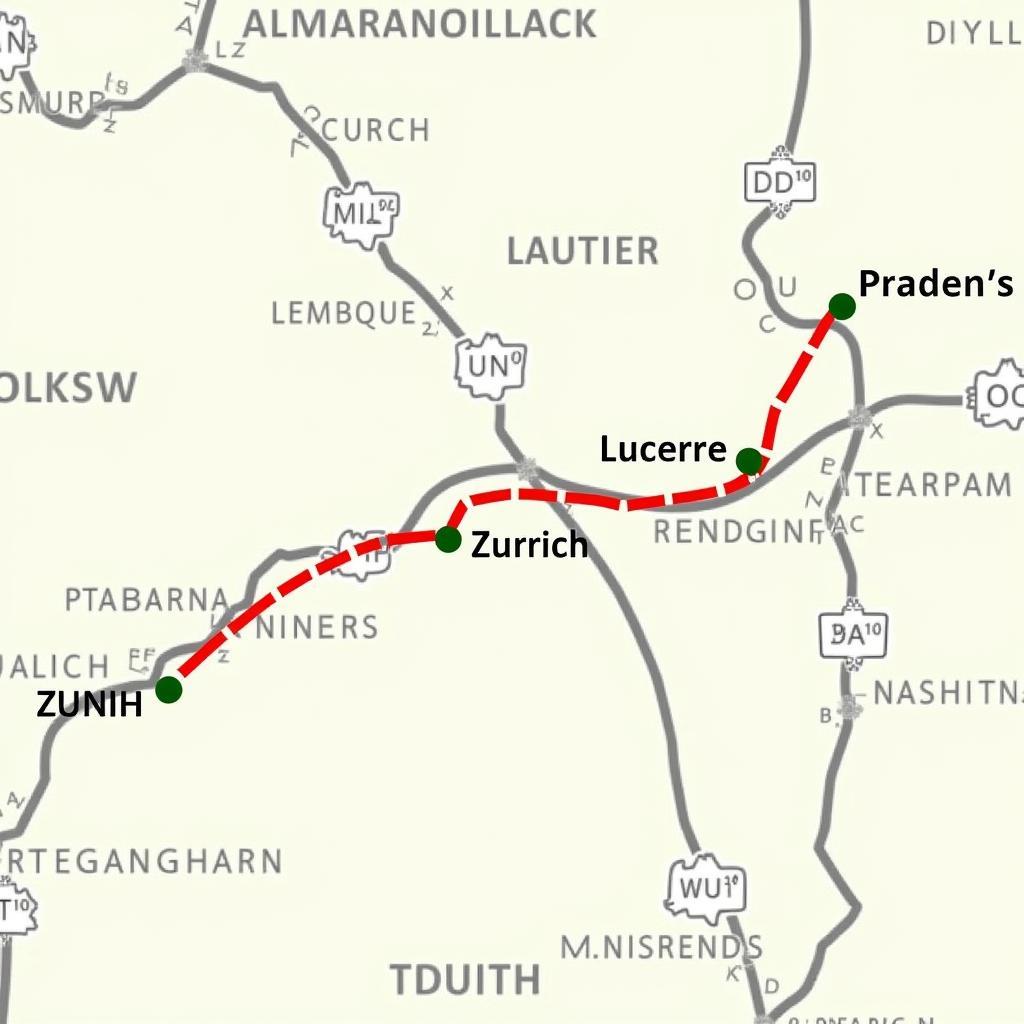 Map Route Zurich to Lucerne